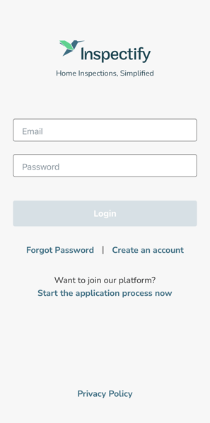 inspectify app login screen