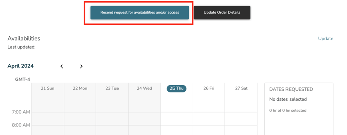 resend availabilities and access request